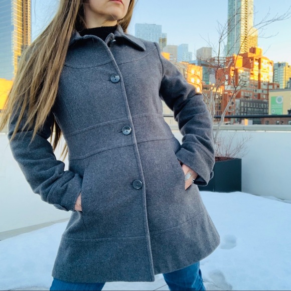 Kenneth Cole Wool Classy Button Down Dress Pea Coat Single Breasted Gray 12 - Picture 4 of 16